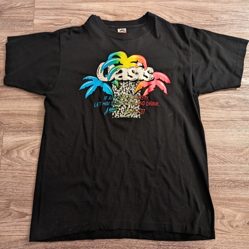 Vintage Fruit of the Loom rainbow graphic religious shirt XL